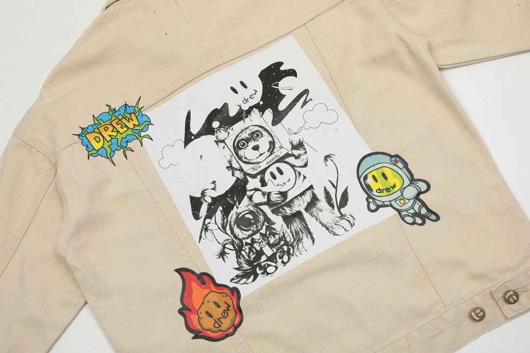 Street Art Alien Denim Jacket Sand Beige - Gallery Image 6 - Detailed View