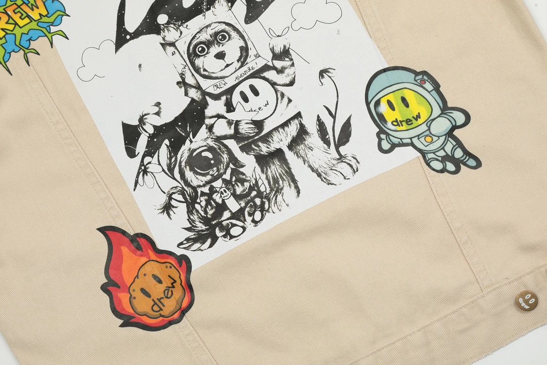 Street Art Alien Denim Jacket Sand Beige - Gallery Image 8 - Detailed View