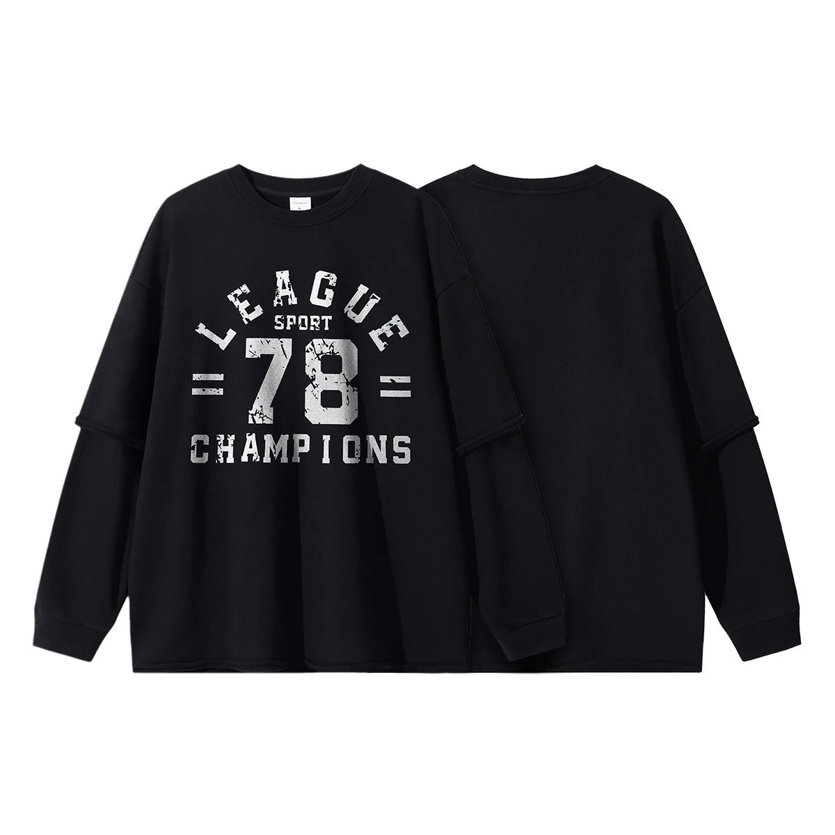 Retro Cotton Pullover Sweatshirt Unisex Onyx - Gallery Image 11 - Detailed View