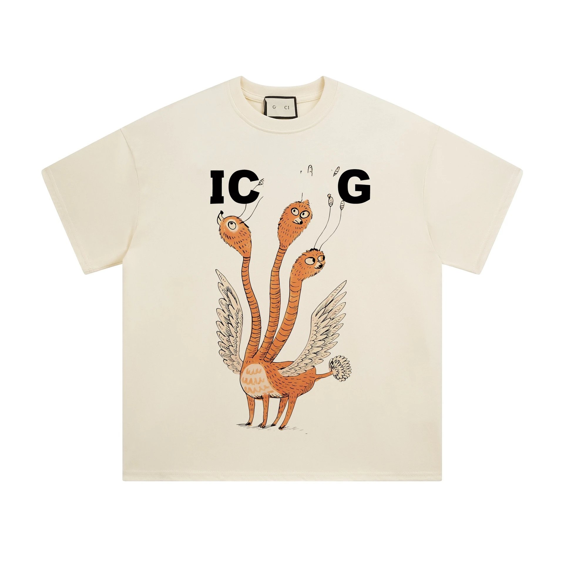 Funny Animal Print Cotton Tee Unisex Ivory - Gallery Image 9 - Detailed View