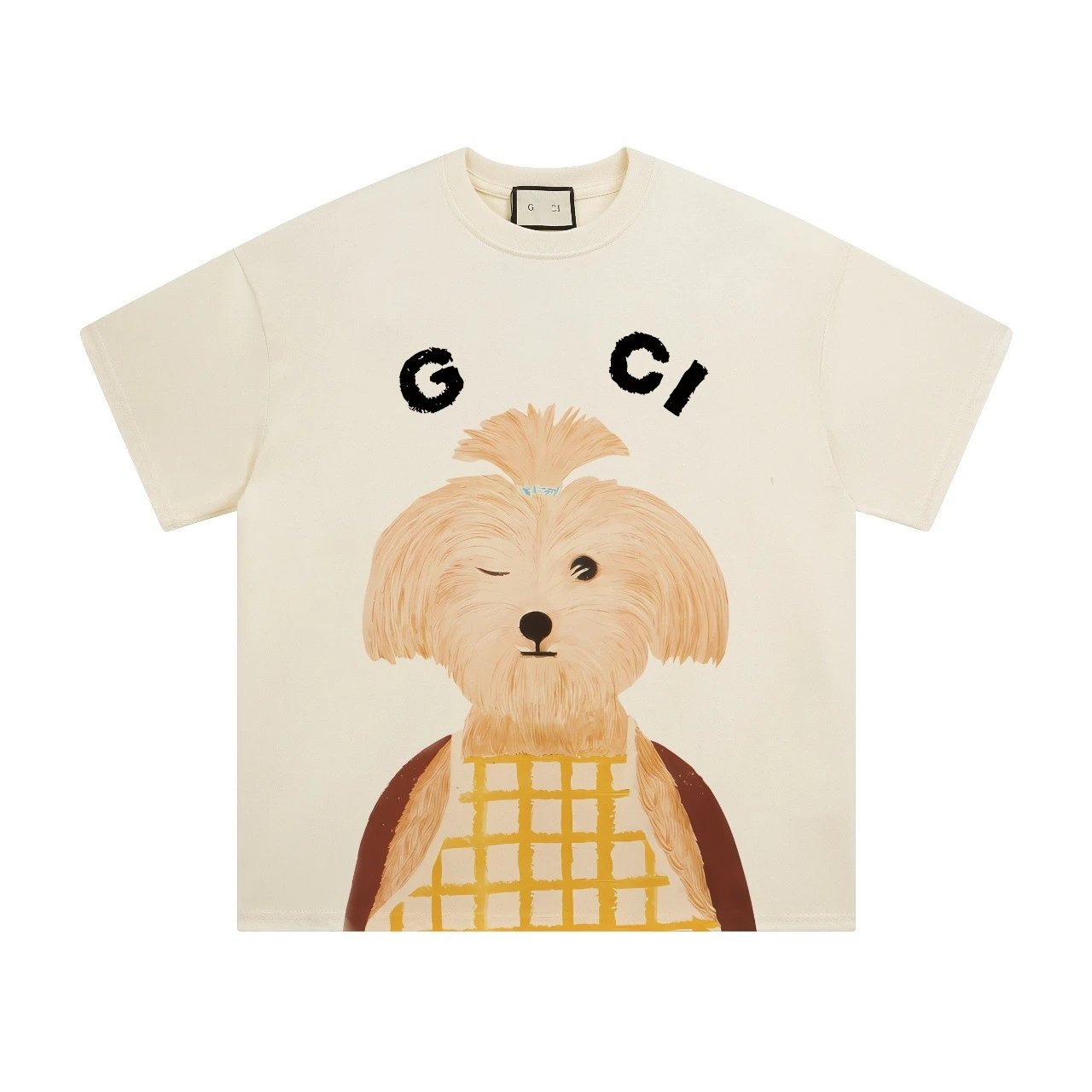 Funny Animal Print Cotton Tee Unisex Ivory - Gallery Image 5 - Detailed View