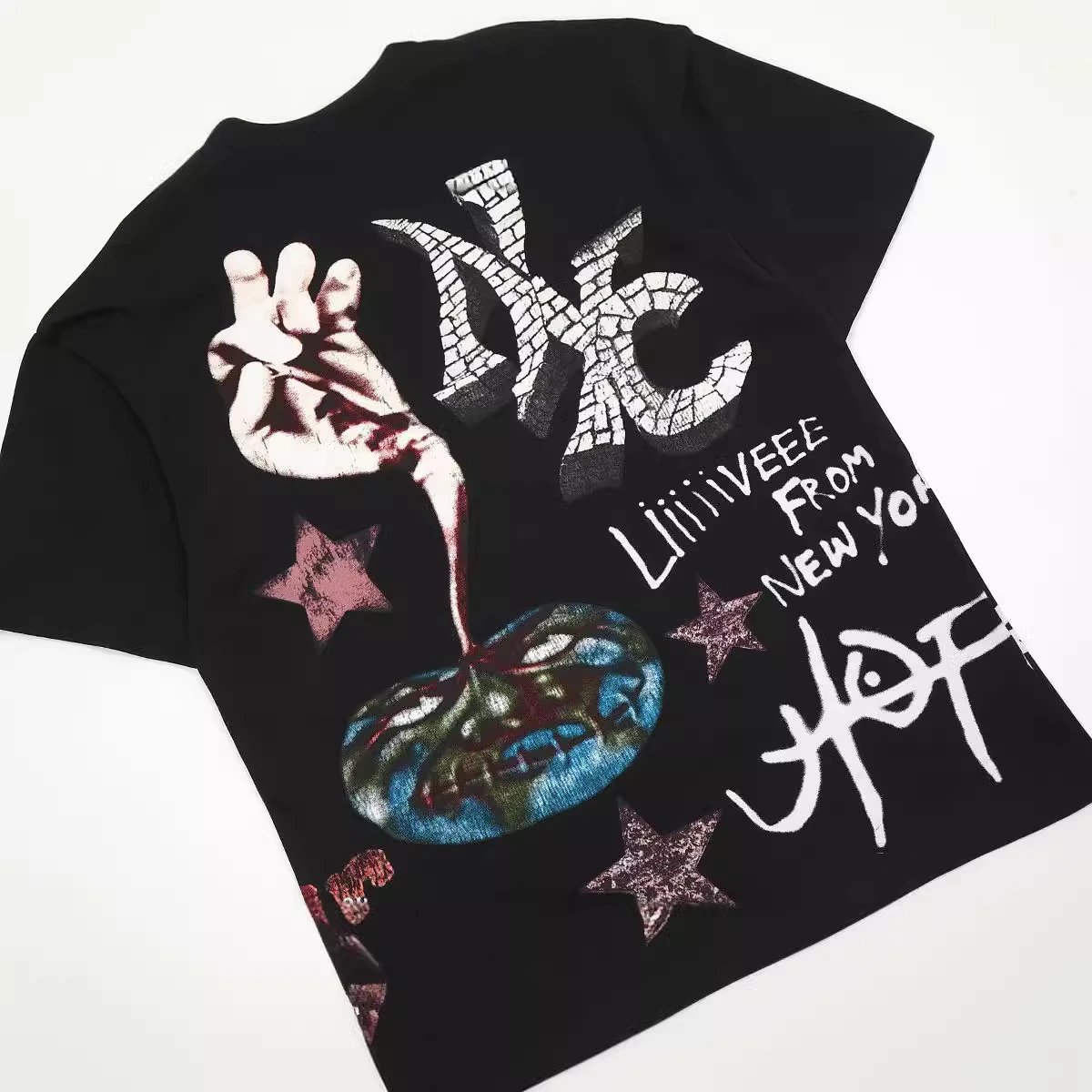 Utopia Graphic Streetwear Cotton T-Shirt Onyx Black - Gallery Image 4 - Detailed View