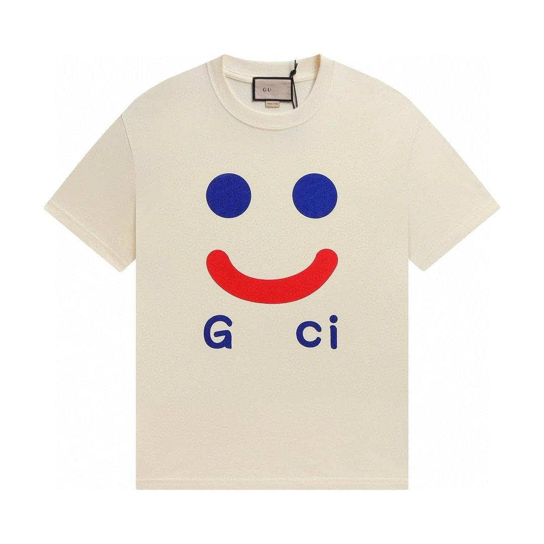 Casual Graphic Cotton Tee Unisex Summer Ecru - Gucci - Cnfans - $21.94
