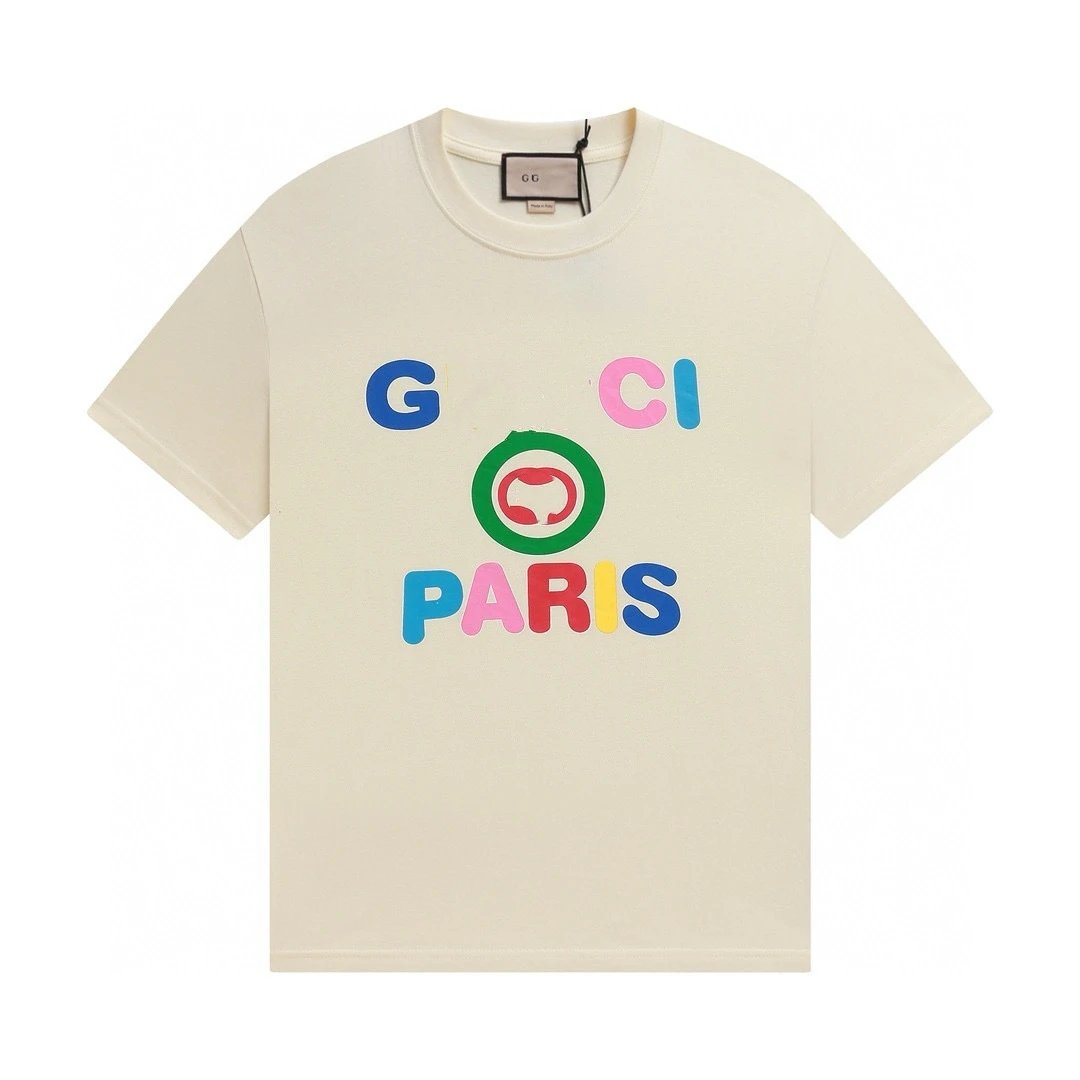Casual Letter Print Cotton Tee Unisex Ecru - Gucci - Cnfans - $21.94