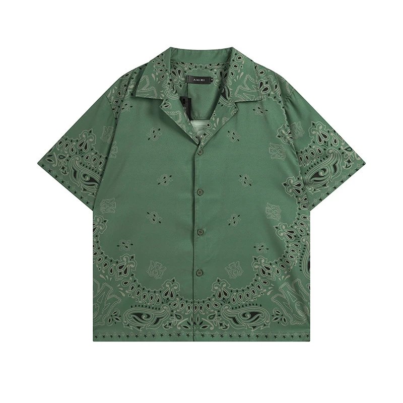 Boho Bandana Print Men's Set Sport Shirt Olive - Amiri - Cnfans - $22.26