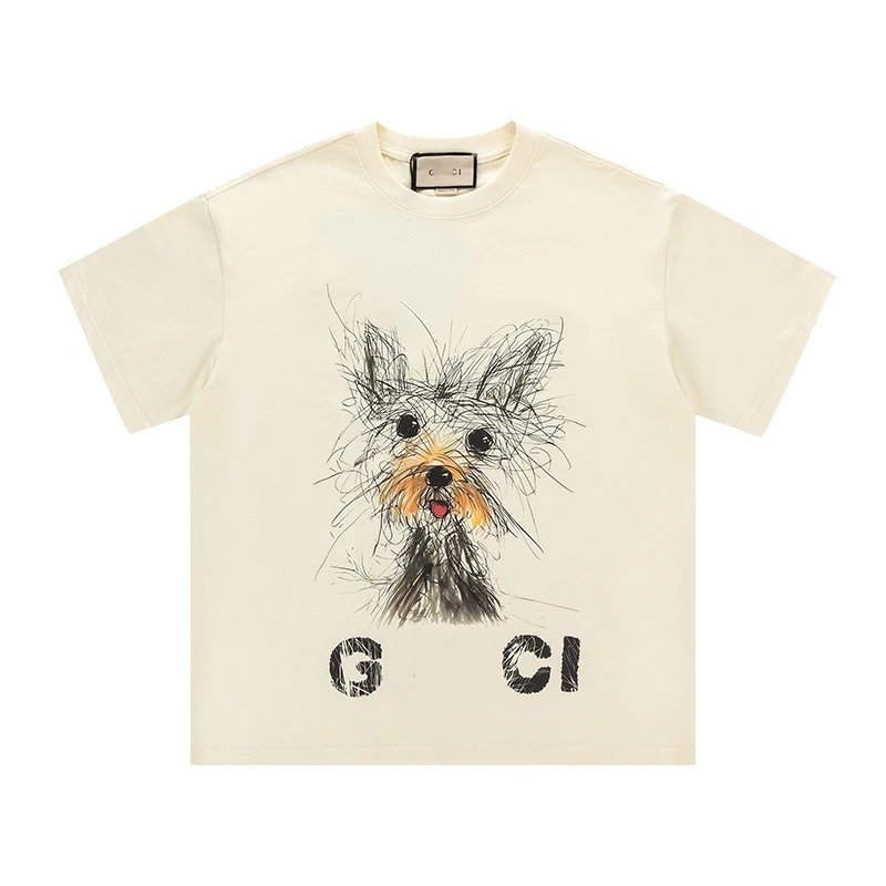 Casual Cotton Graphic Tee Unisex Ivory - Gucci - Cnfans - $23.55