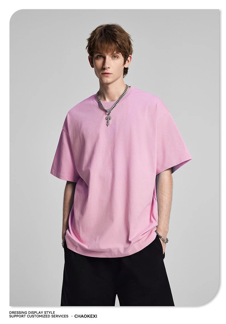 Men's Cotton Short Sleeve Trendy T-Shirt Coral - Gallery Image 4 - Detailed View