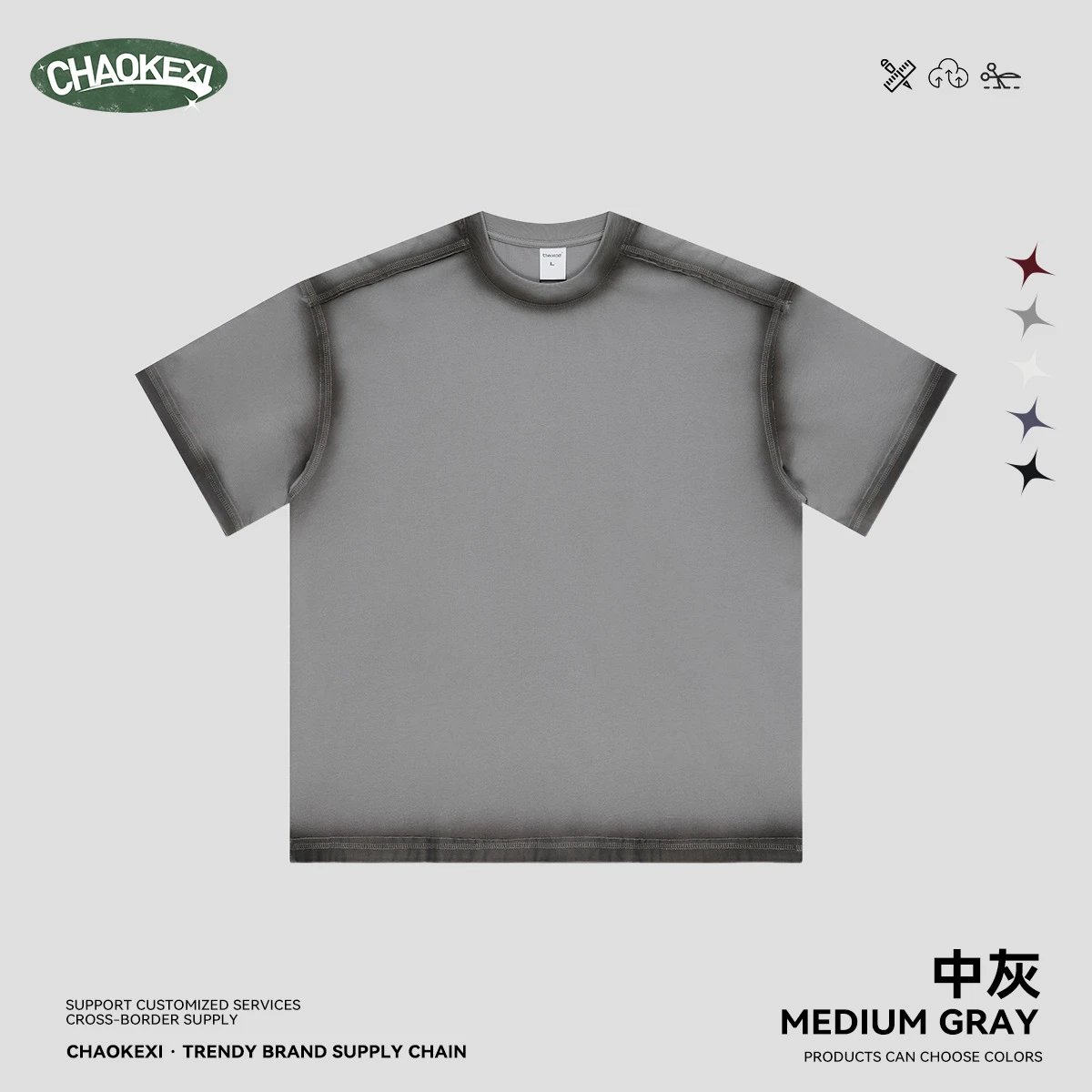 Unisex Retro Tee Washed Graphic Top, Medium Gray - CHAOKEXI - Cnfans - $22.58