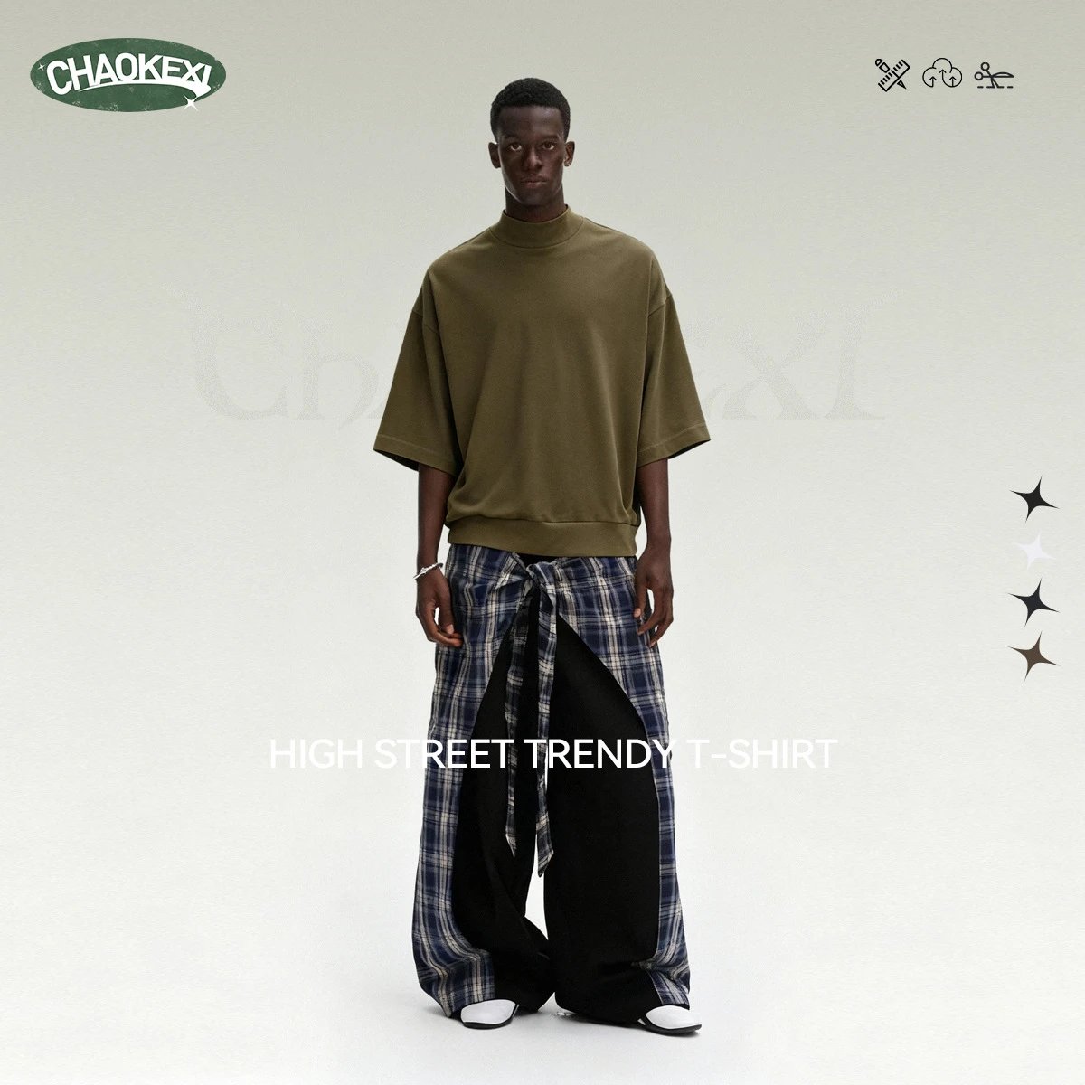 Men's Cotton Boxy Tee Retro Style Top Slate Gray - Gallery Image 3 - Detailed View