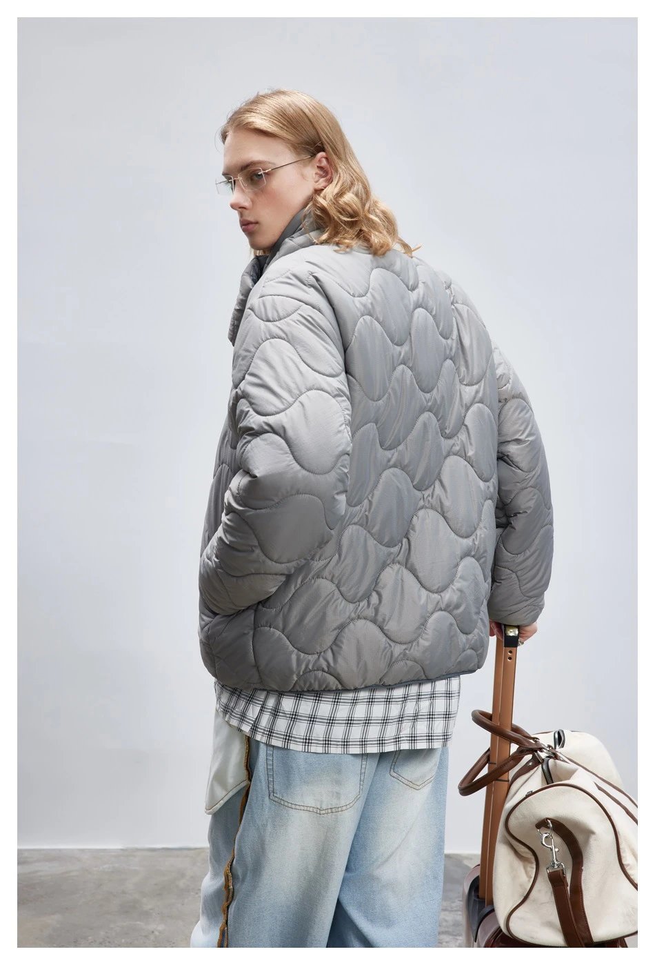 Retro Unisex Winter Quilted Padded Jacket Desert Taupe - Gallery Image 6 - Detailed View