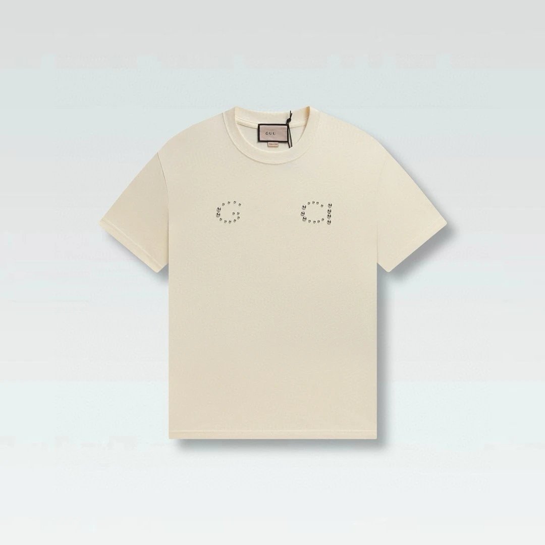 Casual Cotton Tee Unisex Short Sleeve Ecru - Gucci - Cnfans - $21.94