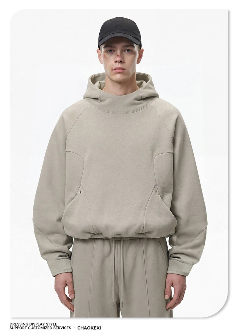 American 330g Fleece Street Hoodie Winter Mens Apricot - Gallery Image 5 - Detailed View