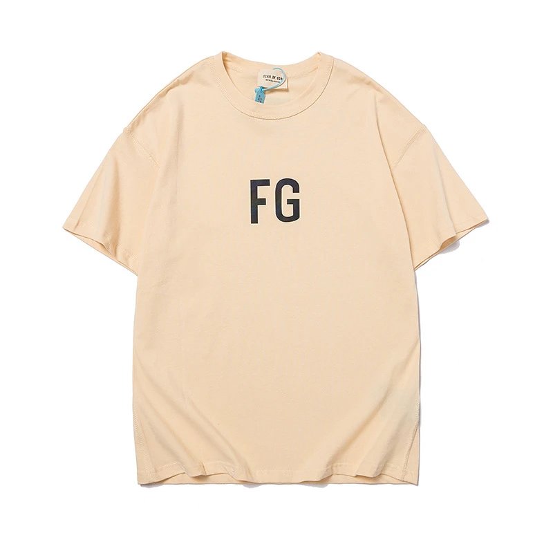 Streetwear Reflective Letter Tee Unisex Sand Beige - Fear of God(FOG） - Cnfans - $21.29