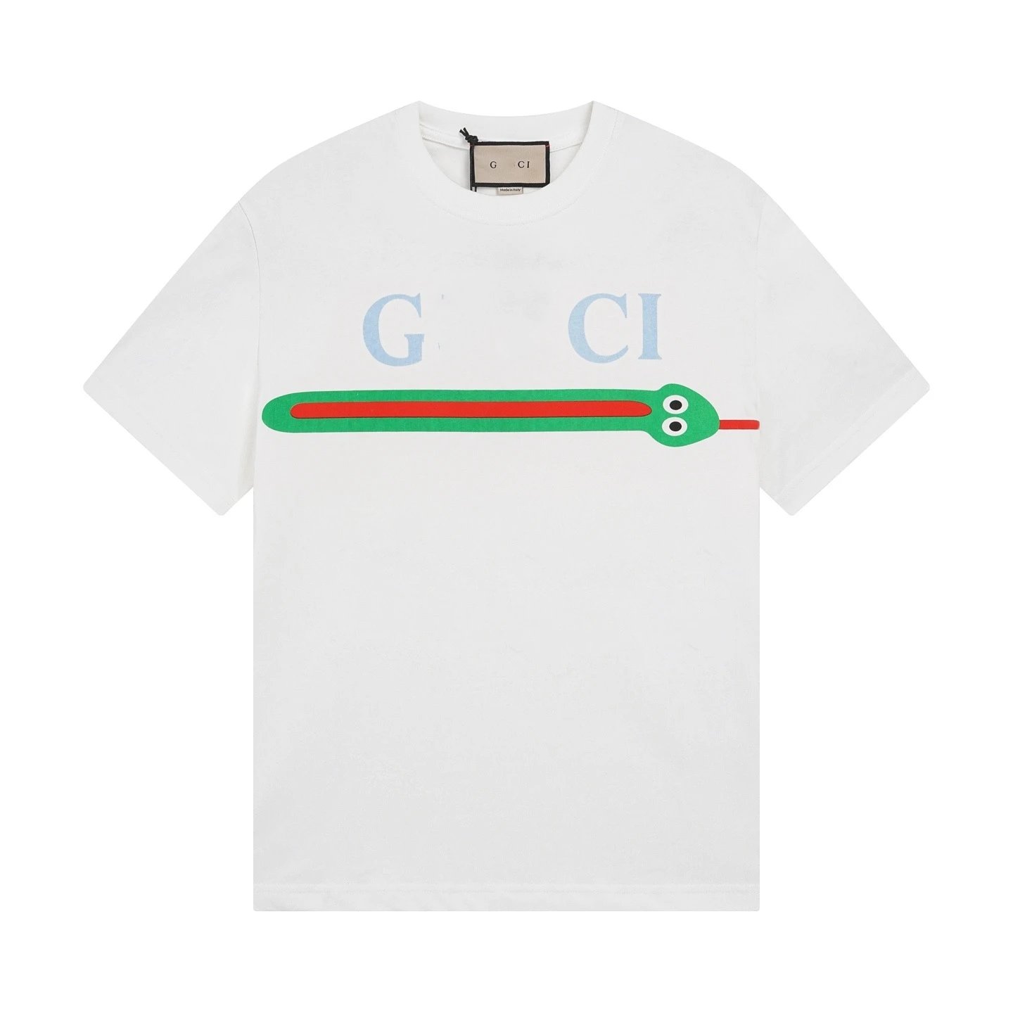 Unisex Cotton Snake Graphic Crewneck Tee, Optic White - Gucci - Cnfans - $21.94