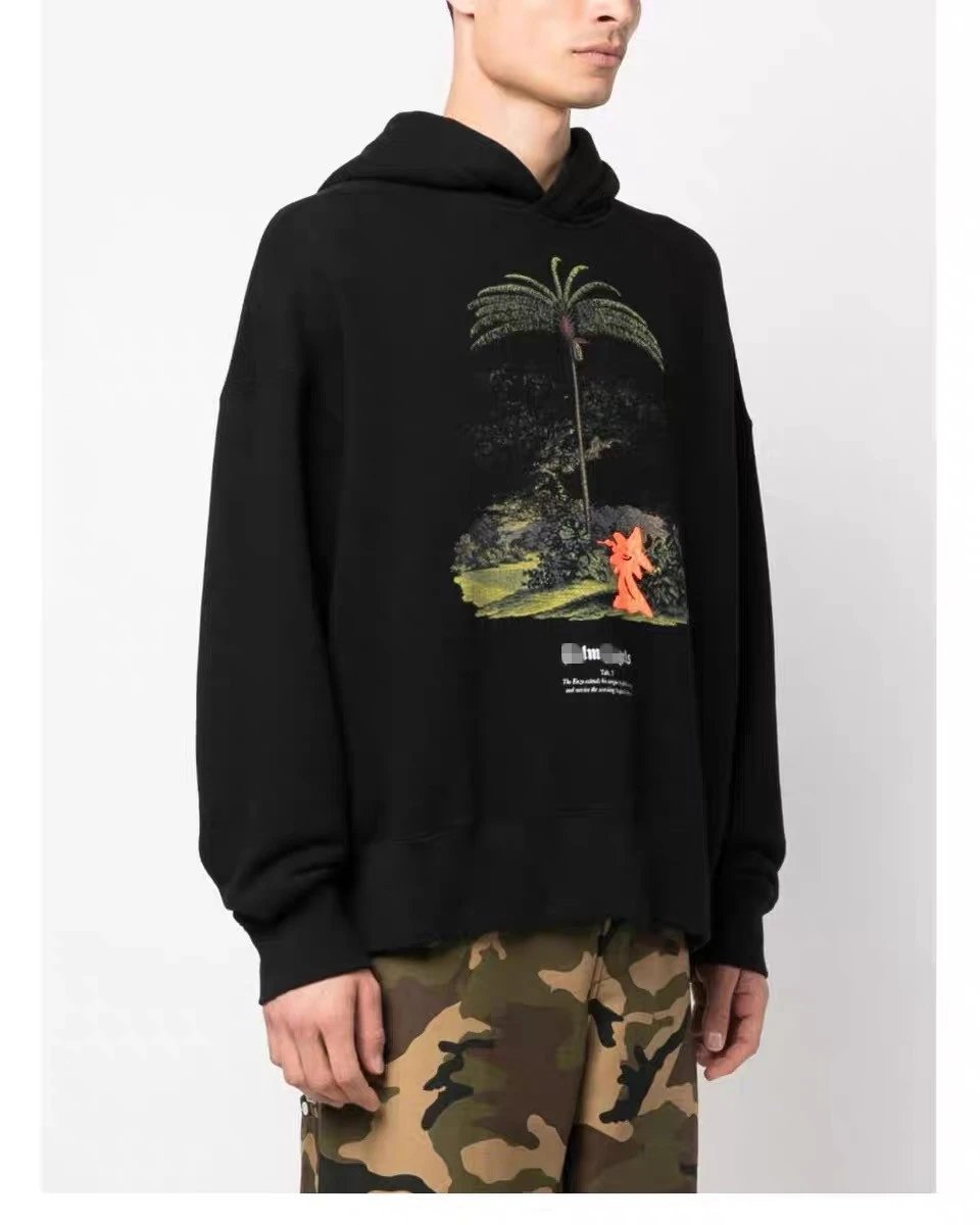 Street Palm Tree Cotton Hoodie Unisex Jet Black - Gallery Image 10 - Detailed View
