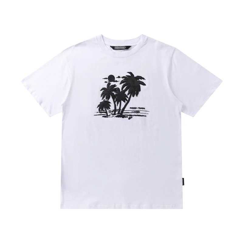 Streetwear Palm Tree Graphic Cotton Tee Black/White - Gallery Image 2 - Detailed View