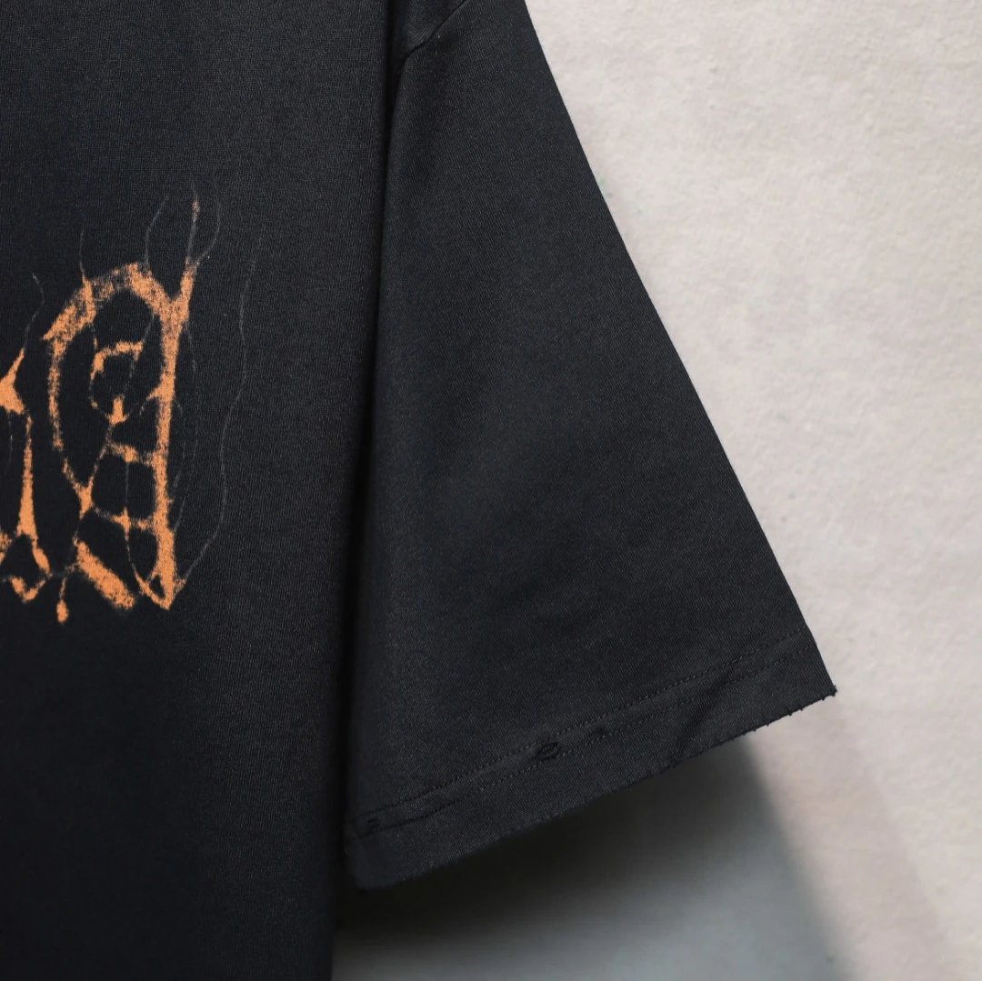 Unisex Oversized Distressed Gothic Print Tee Washed Obsidian - Gallery Image 4 - Detailed View