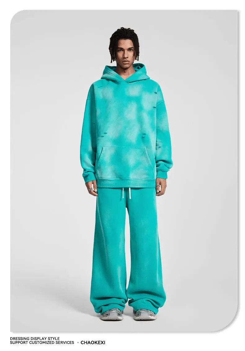 Vintage Fleece Hoodie Sweatpants Set Maroon - Gallery Image 5 - Detailed View