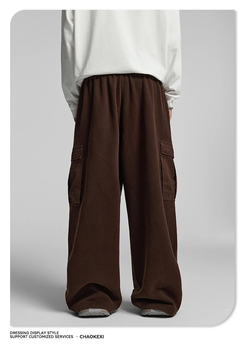 Vintage Cargo Pants Mens Autumn Wide Leg Coffee Brown - Gallery Image 10 - Detailed View