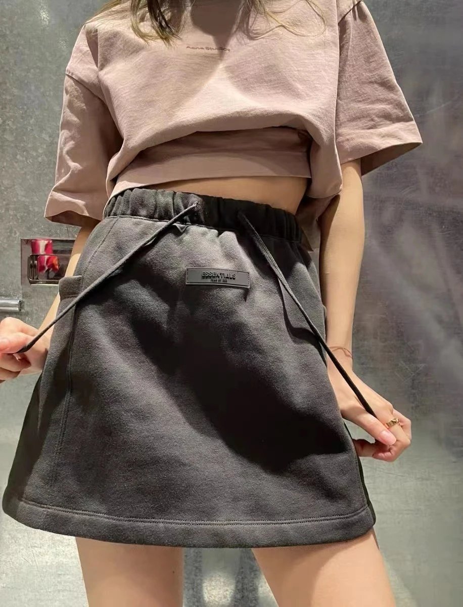 Streetwear Cotton Drawstring Skirt Olive Green - Gallery Image 8 - Detailed View