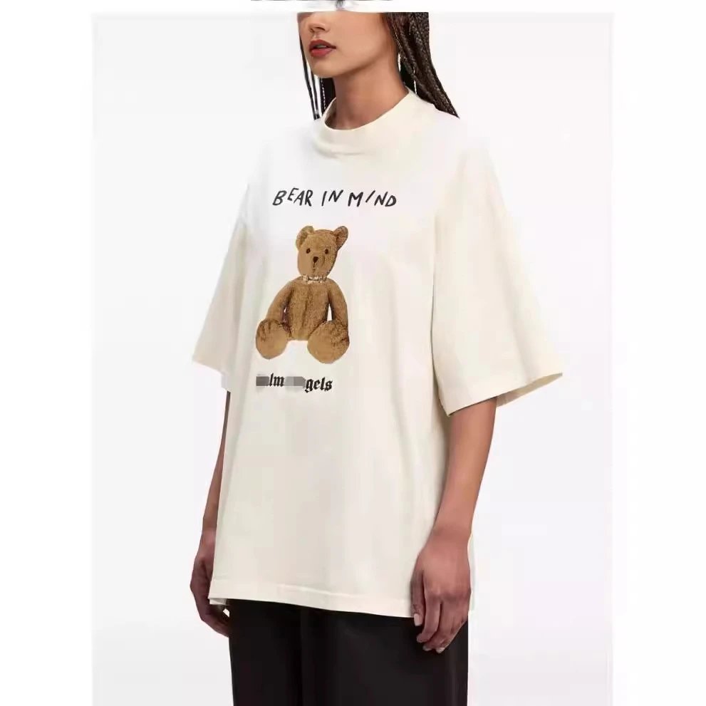 Streetwear Bear Graphic Cotton Tee Ivory Black - Gallery Image 13 - Detailed View