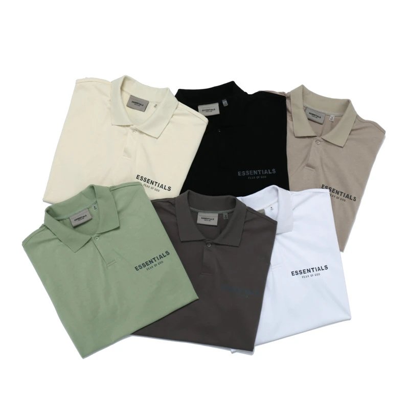 Streetwear Cotton Polo Shirt Short Sleeve Taupe - Gallery Image 12 - Detailed View