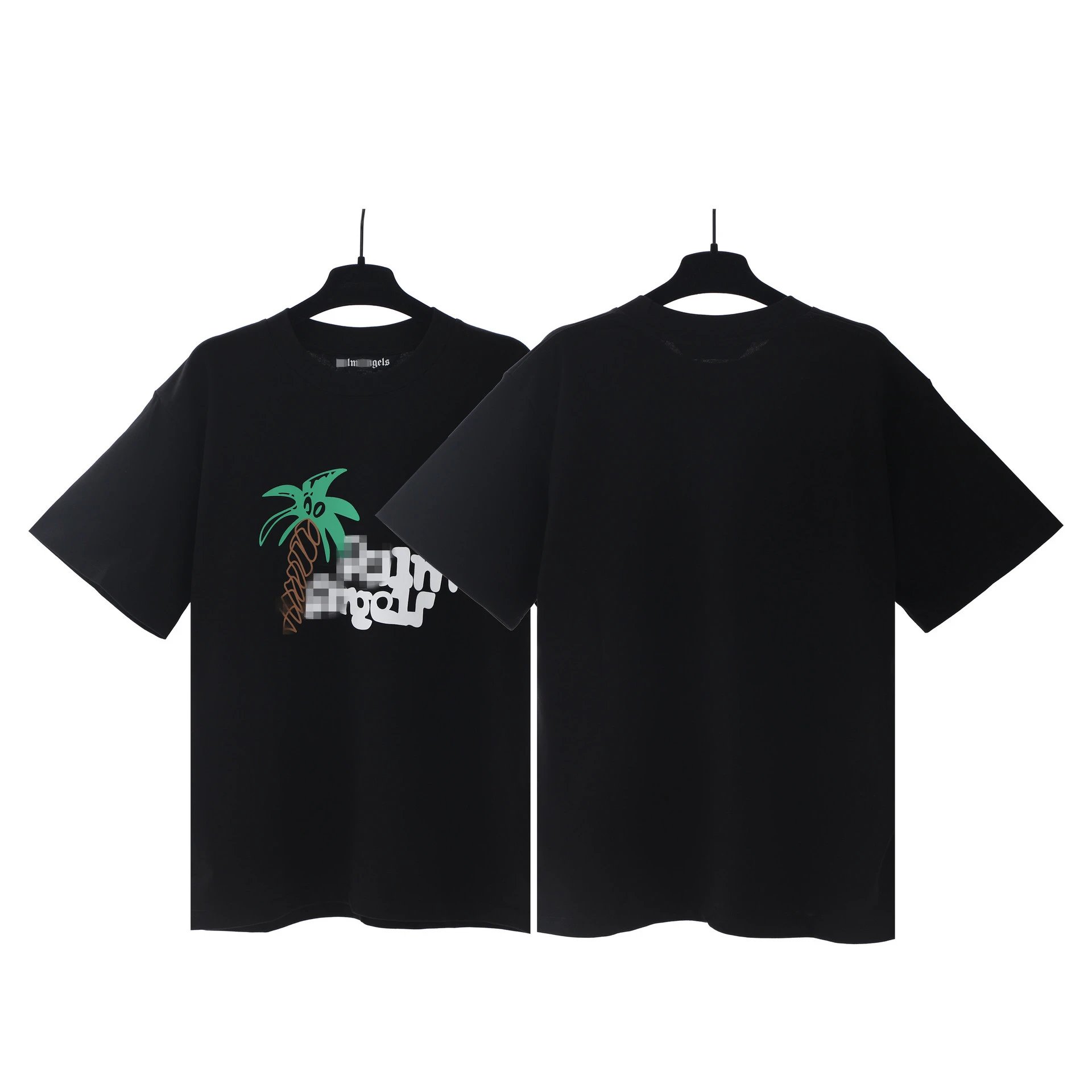 Unisex Streetwear Cotton Palm Tree Graphic Tee Black - Gallery Image 3 - Detailed View