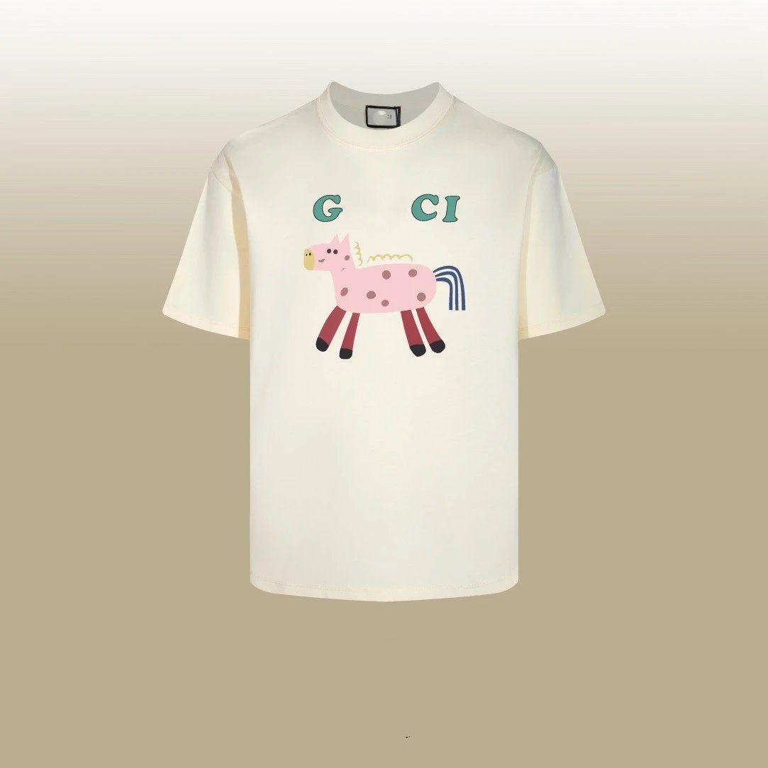 Casual Cotton Graphic Tee Unisex Ivory - Gucci - Cnfans - $25.81