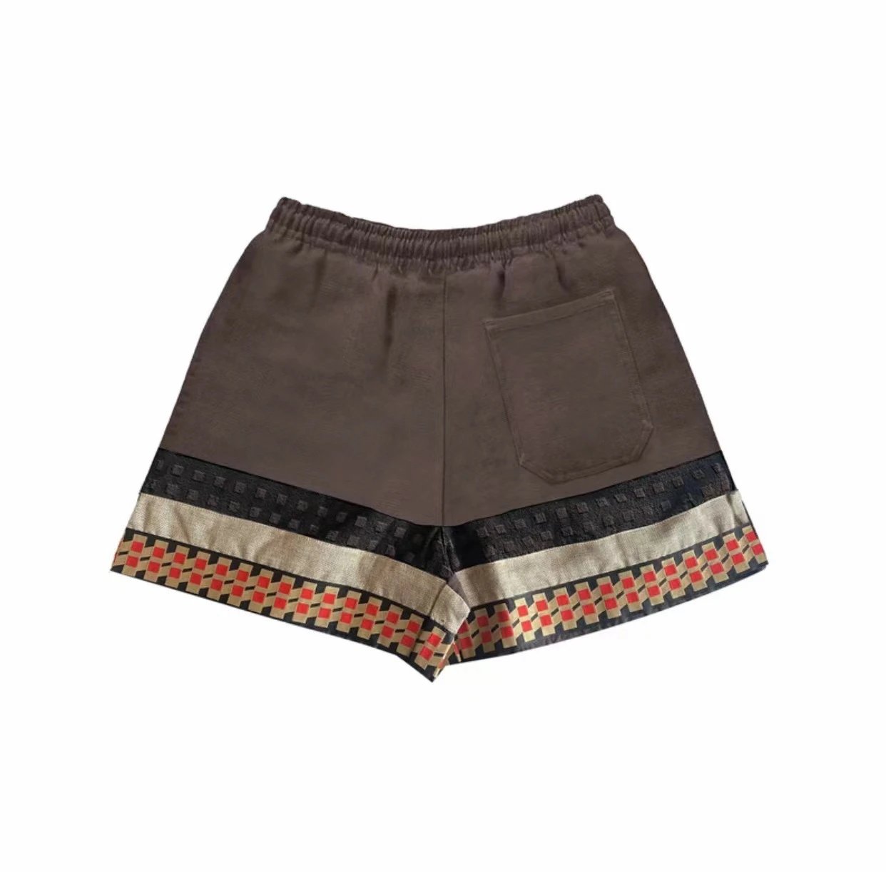 Ethnic Patchwork Beach Shorts Mocha Brown - Gallery Image 2 - Detailed View