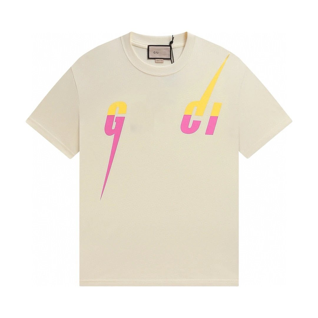 Casual Letter Print Cotton Unisex Tee Shirt - Off White - Gallery Image 2 - Detailed View