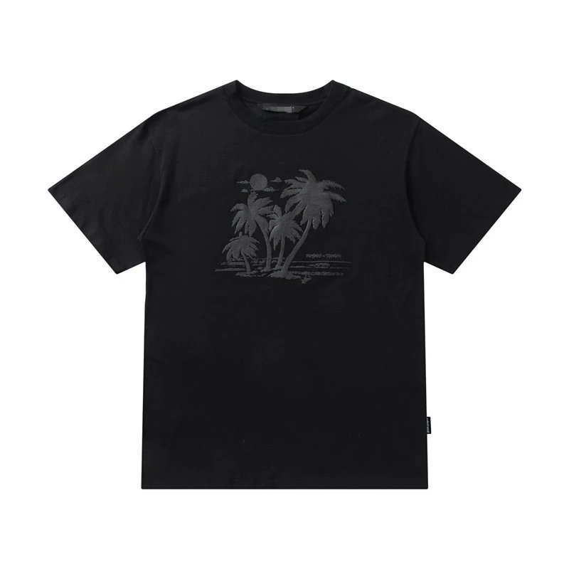 Streetwear Palm Tree Graphic Cotton Tee Black/White - Gallery Image 4 - Detailed View