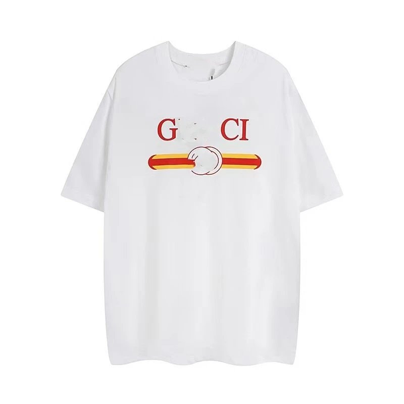Casual Letter Print Cotton Tee Unisex Snow White - Gucci - Cnfans - $21.94