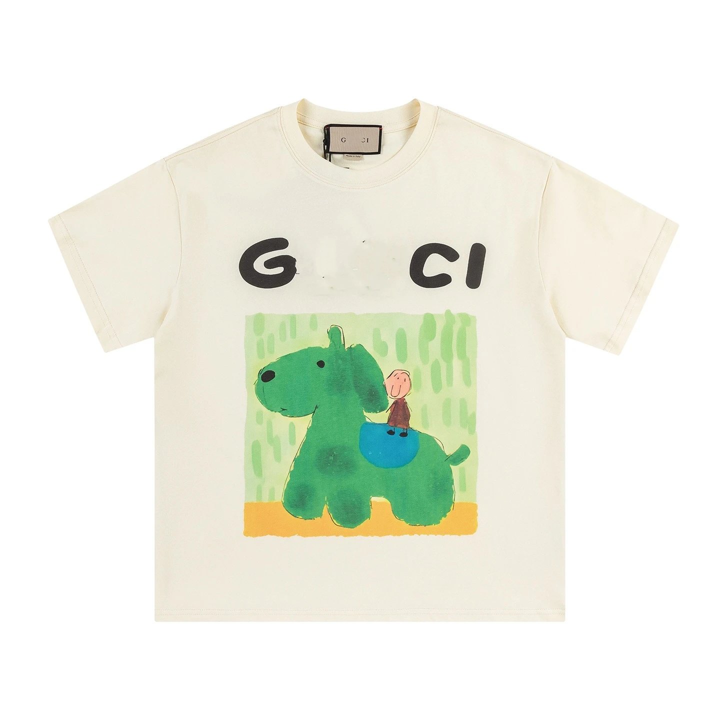 Cotton Graphic Tee Unisex Casual Ecru - Gucci - Cnfans - $22.58