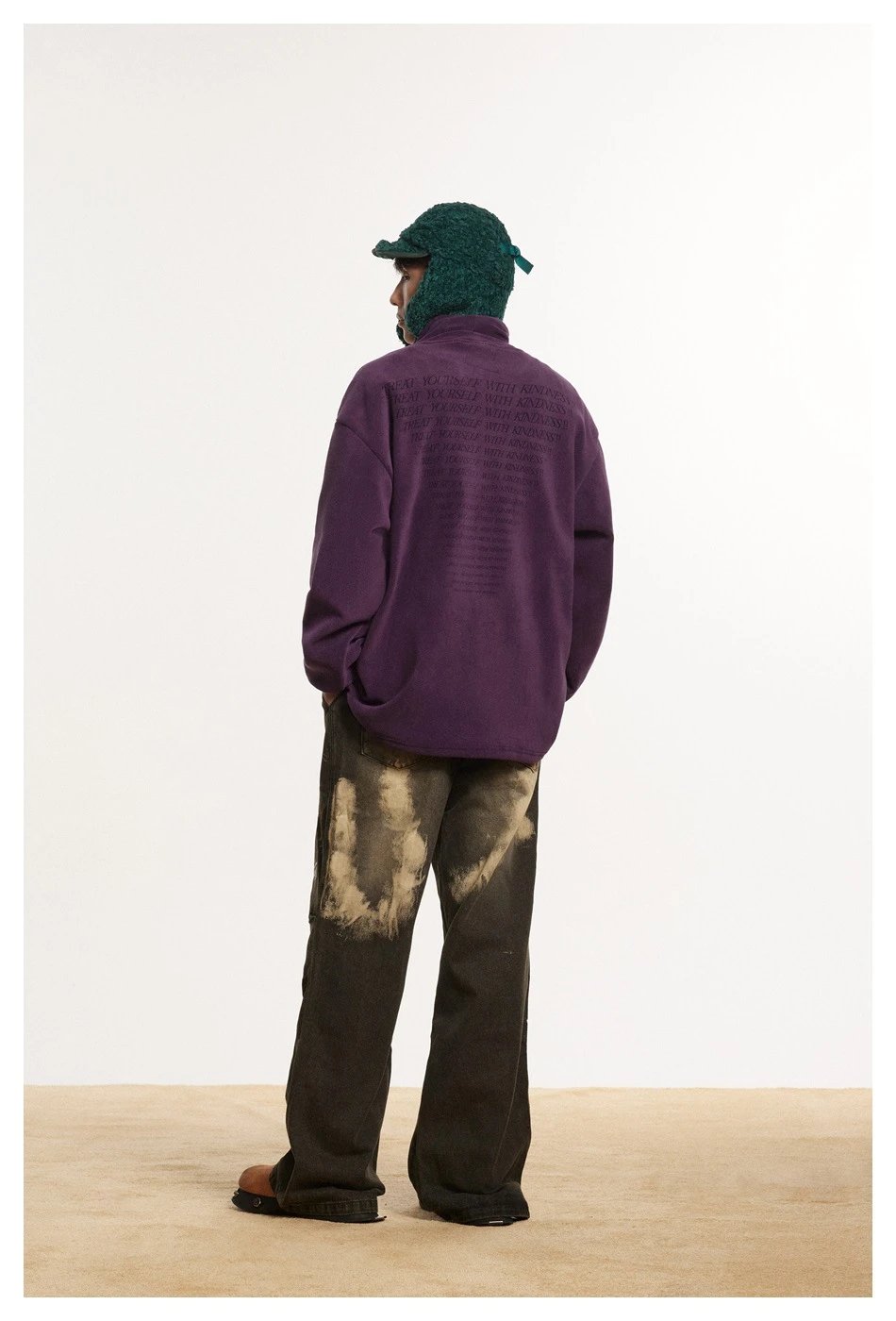 Loose Fit Unisex Winter Fleece Turtleneck Sweatshirt, Amethyst - Gallery Image 3 - Detailed View