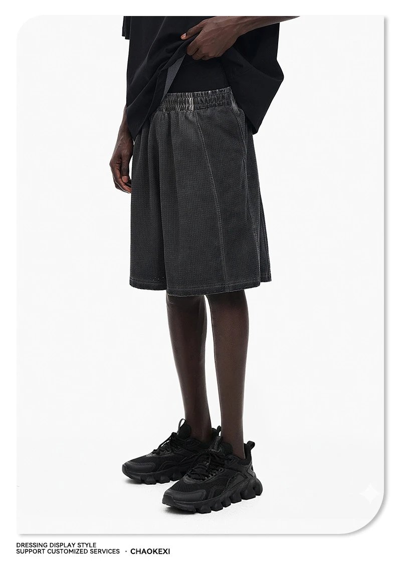 Men's Retro Mesh Vest Shorts Set Summer Faded Black - Gallery Image 7 - Detailed View