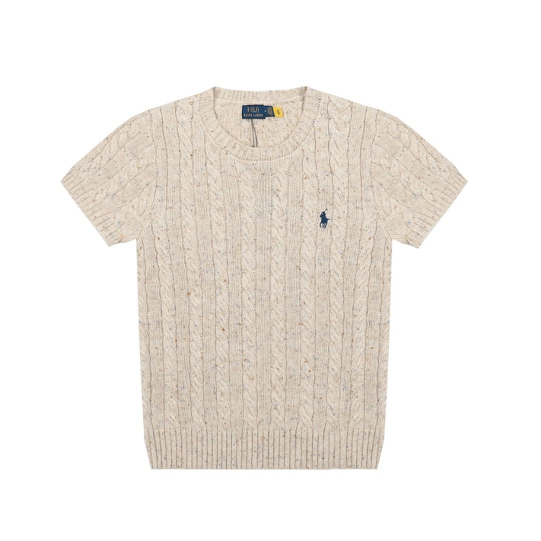 Cable-Knit Wool Blend Tee, Short Sleeve - Ecru - Related Product - Cnfans