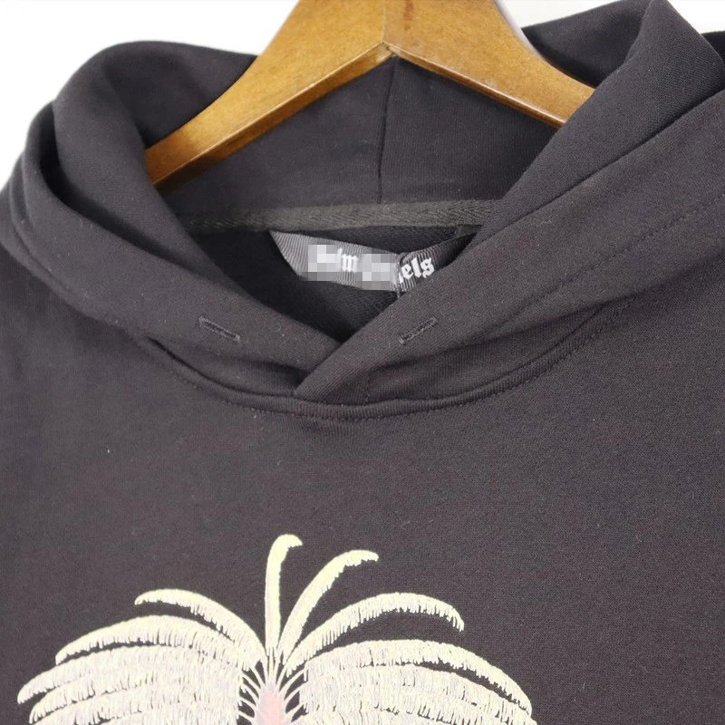 Street Palm Tree Cotton Hoodie Unisex Jet Black - Gallery Image 4 - Detailed View