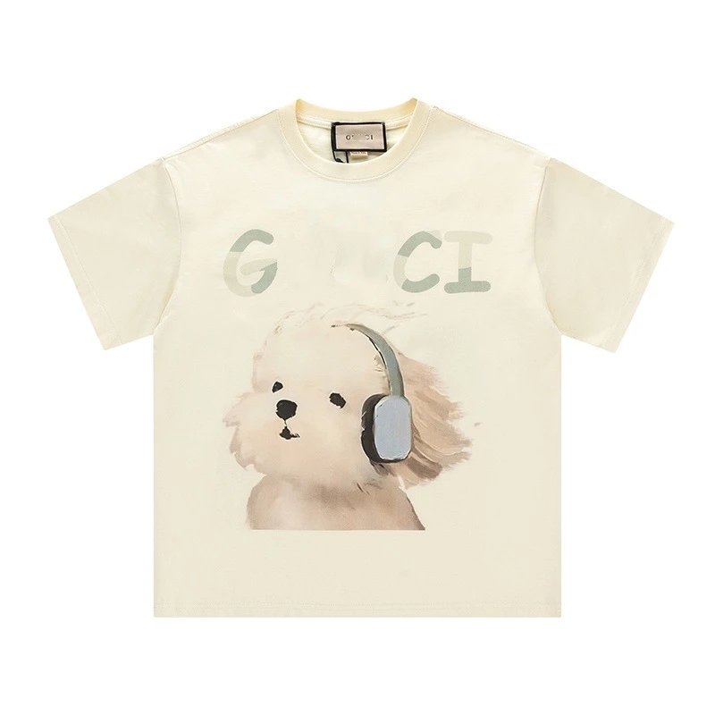 Casual Cotton Graphic Tee Unisex Top Ivory - Gucci - Cnfans - $23.55
