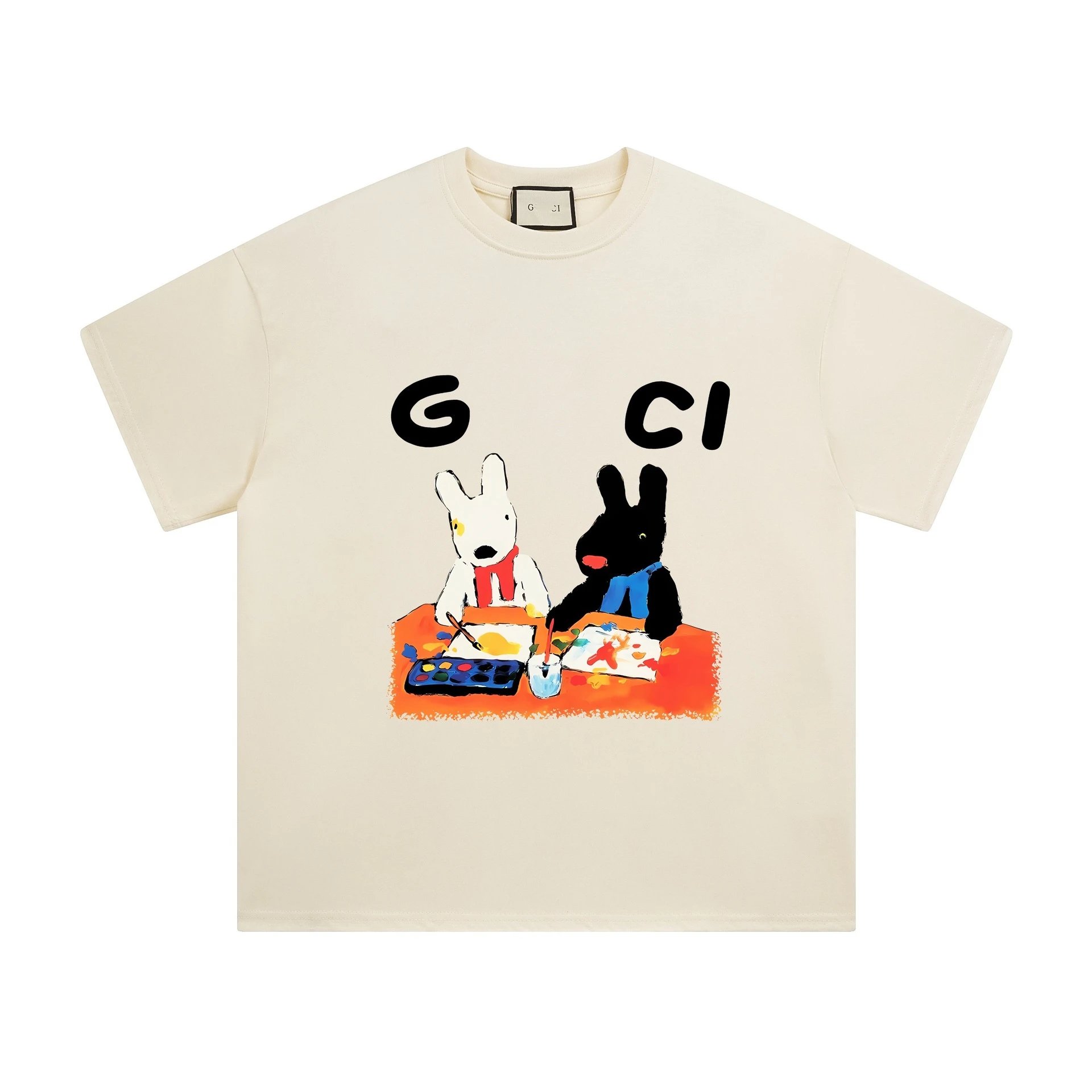 Fun Cartoon Animal Print Tee Unisex Ecru - Gucci - Cnfans - $23.55
