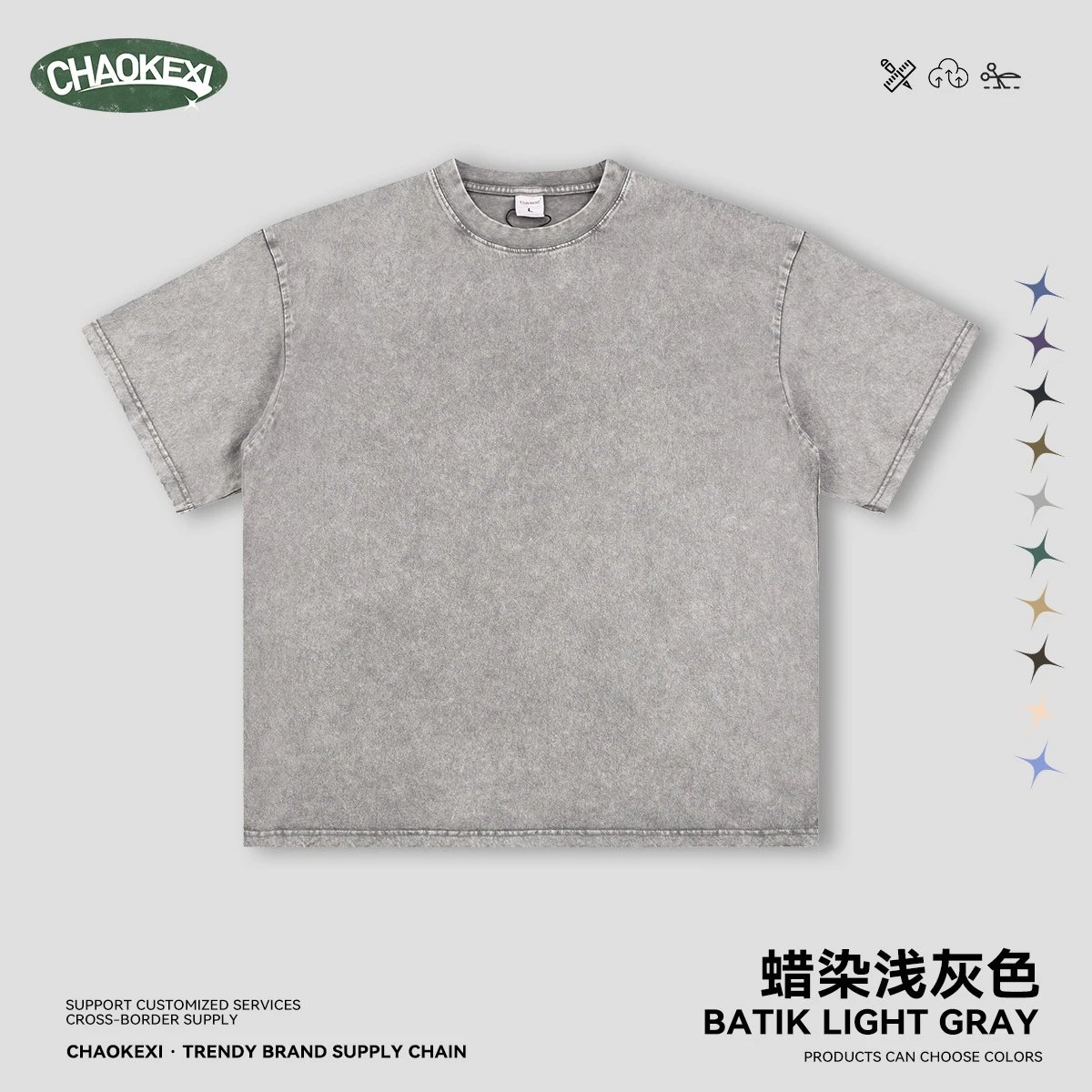 Men's Retro Cotton Tee, Street Style, Summer - Ash Gray - CHAOKEXI - Cnfans - $17.66