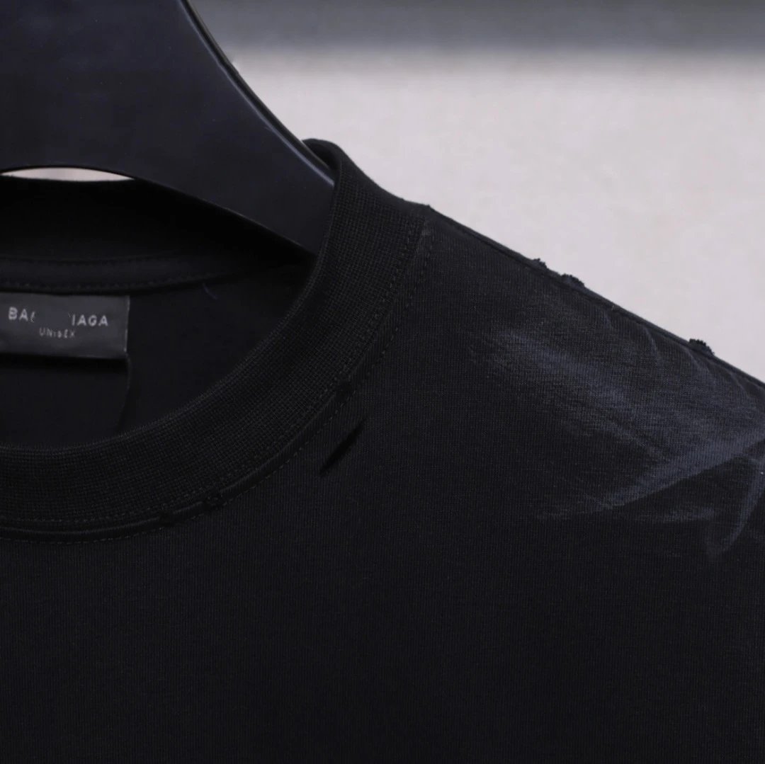 Balenciaga Paris Black Distressed Tee - Gallery Image 4 - Detailed View