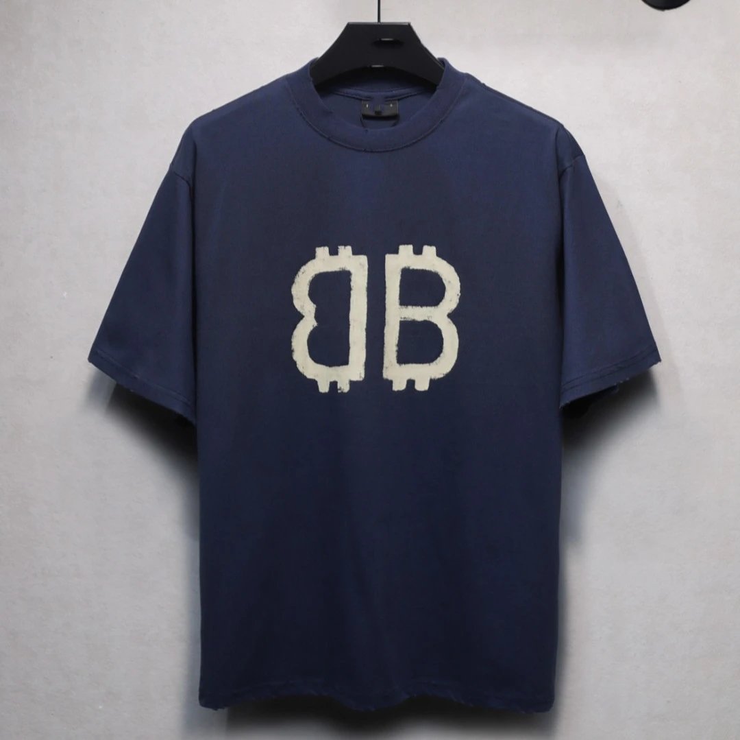 Balenciaga Bitcoin Print Tee, Blue - Gallery Image 1 - Detailed View