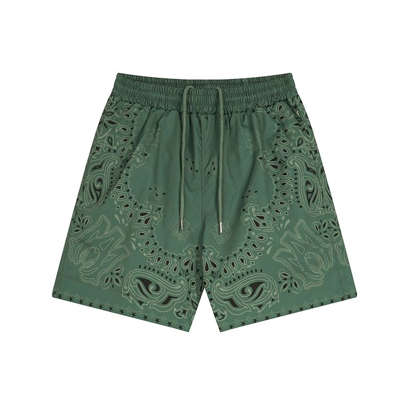 Paisley Print Casual Men's Shorts - Olive - Amiri - Cnfans - $23.87