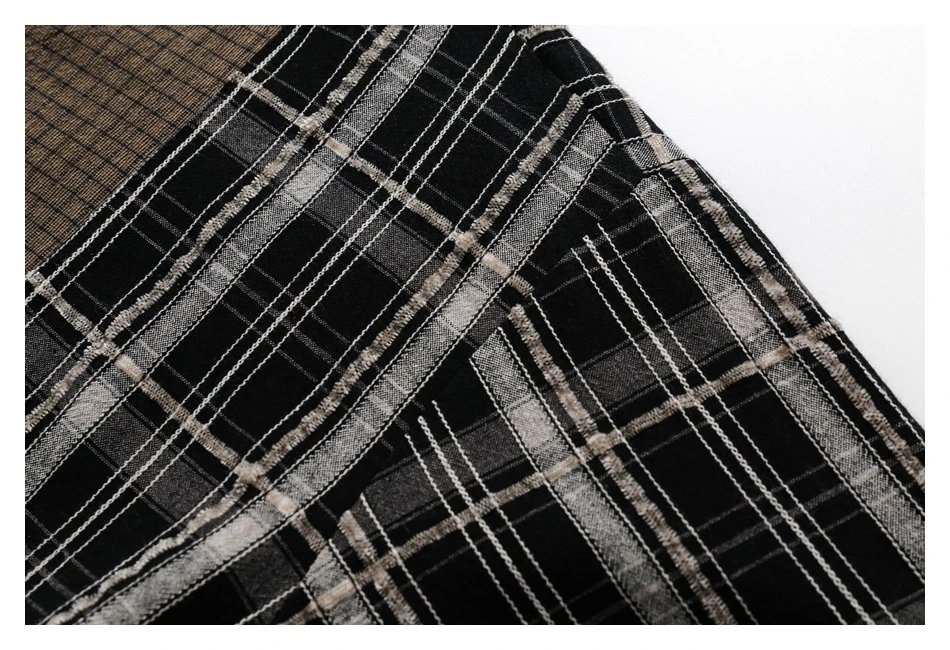 Unisex Oversized Patchwork Plaid Shirt, Earth Tone Plaid - Gallery Image 9 - Detailed View