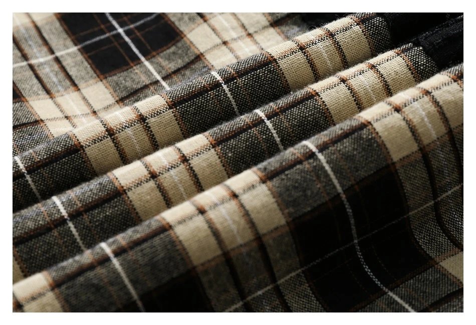 Unisex Oversized Patchwork Plaid Shirt, Earth Tone Plaid - Gallery Image 11 - Detailed View