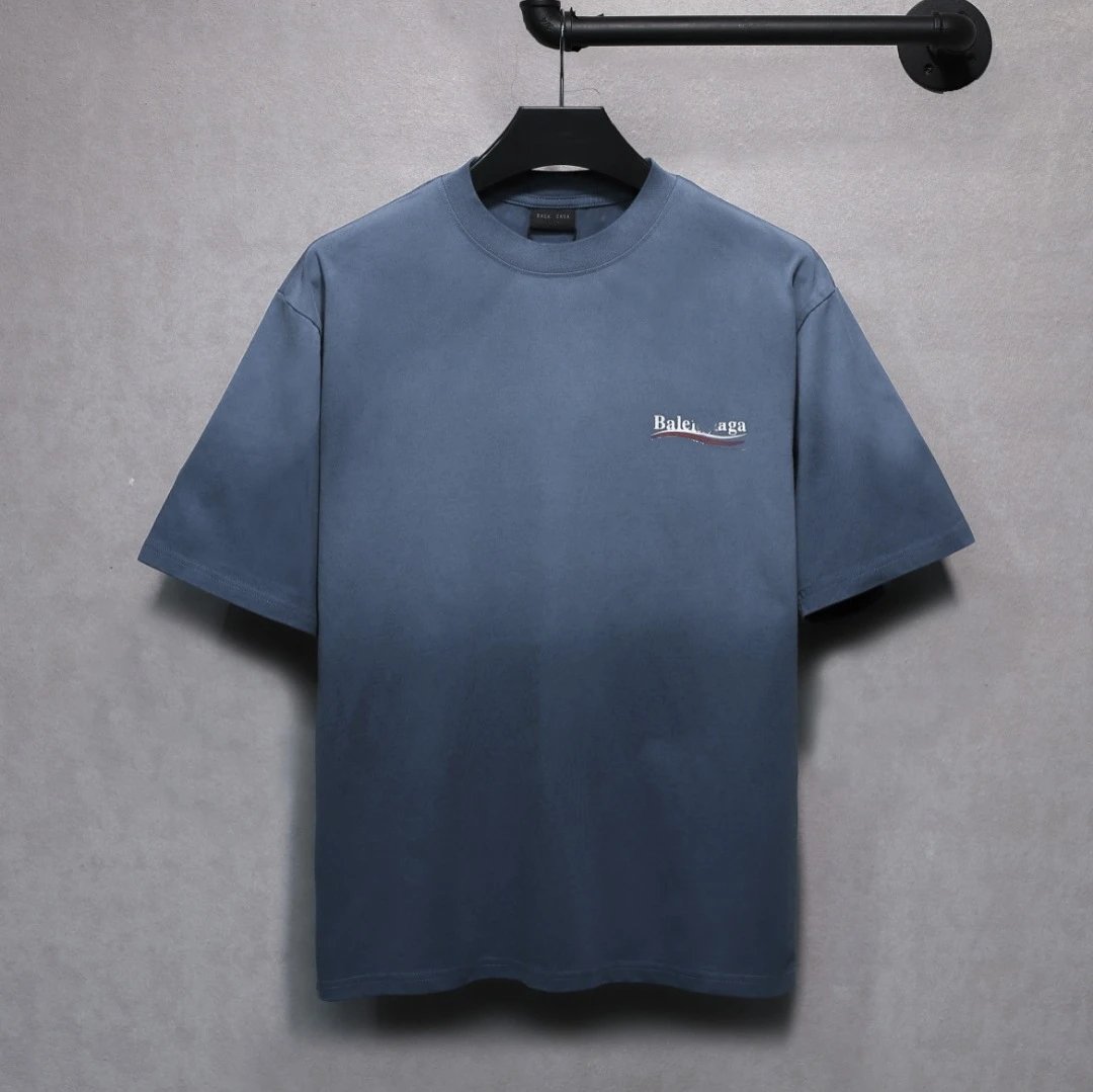 Oversized Unisex Letter Print Tee, Ombre Slate Blue - Gallery Image 1 - Detailed View