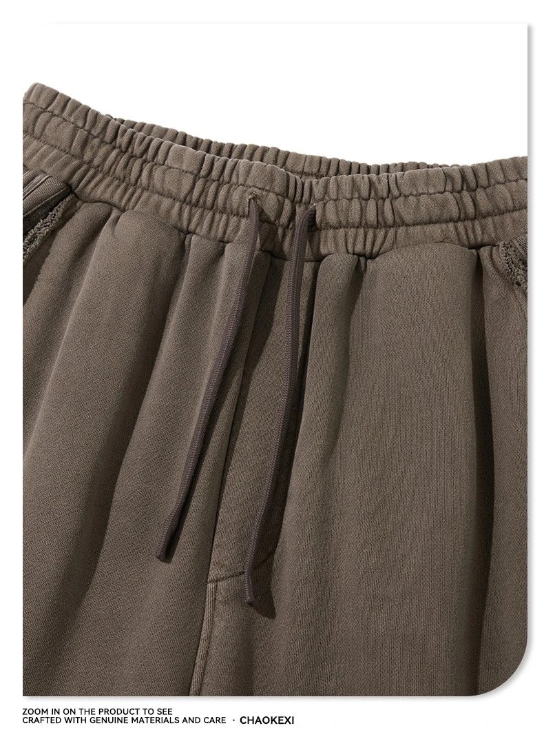 Men's Cotton Wide Leg Washed Pants, Oversize - Charcoal - Gallery Image 10 - Detailed View