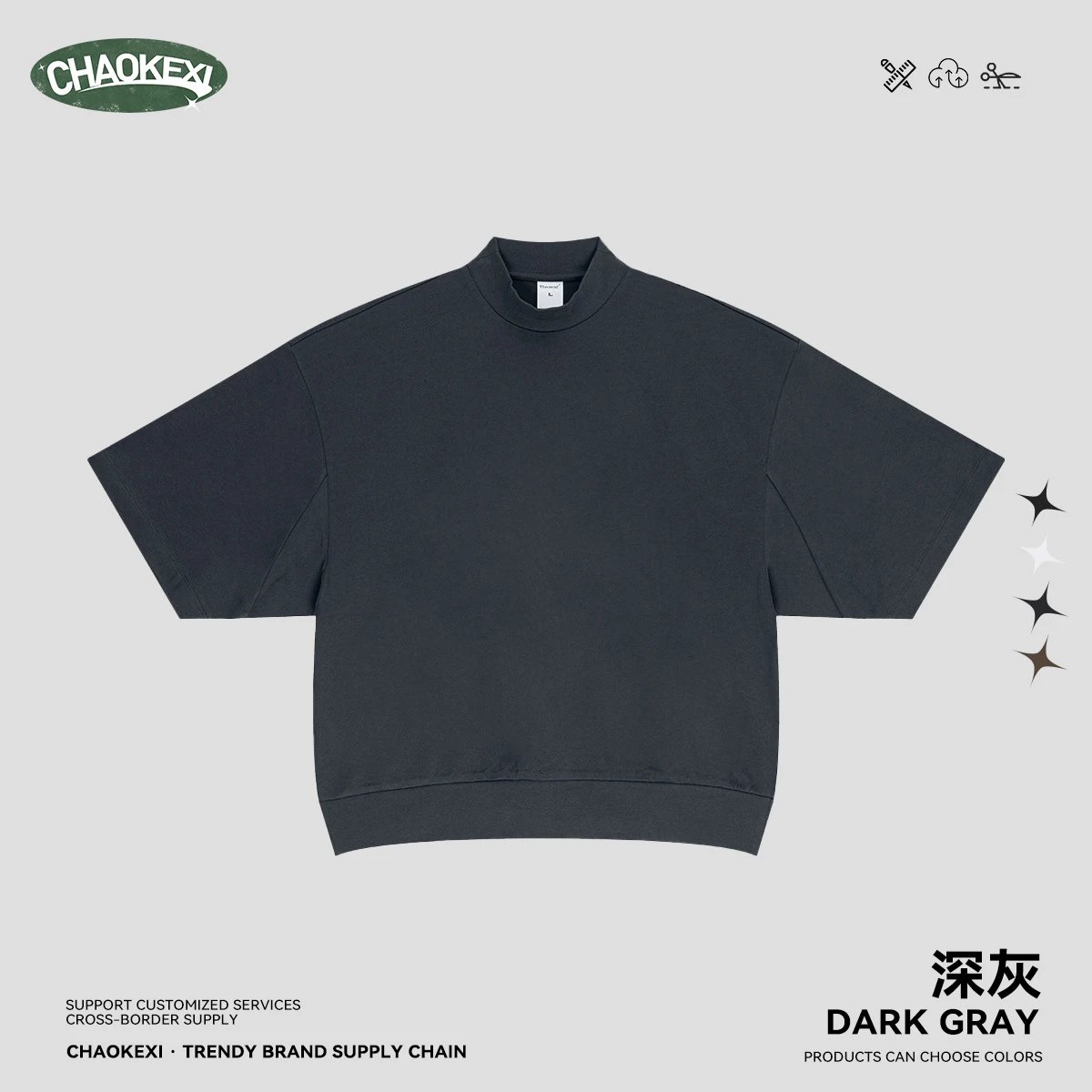 Men's Cotton Boxy Tee Retro Style Top Slate Gray - CHAOKEXI - Cnfans - $19.27