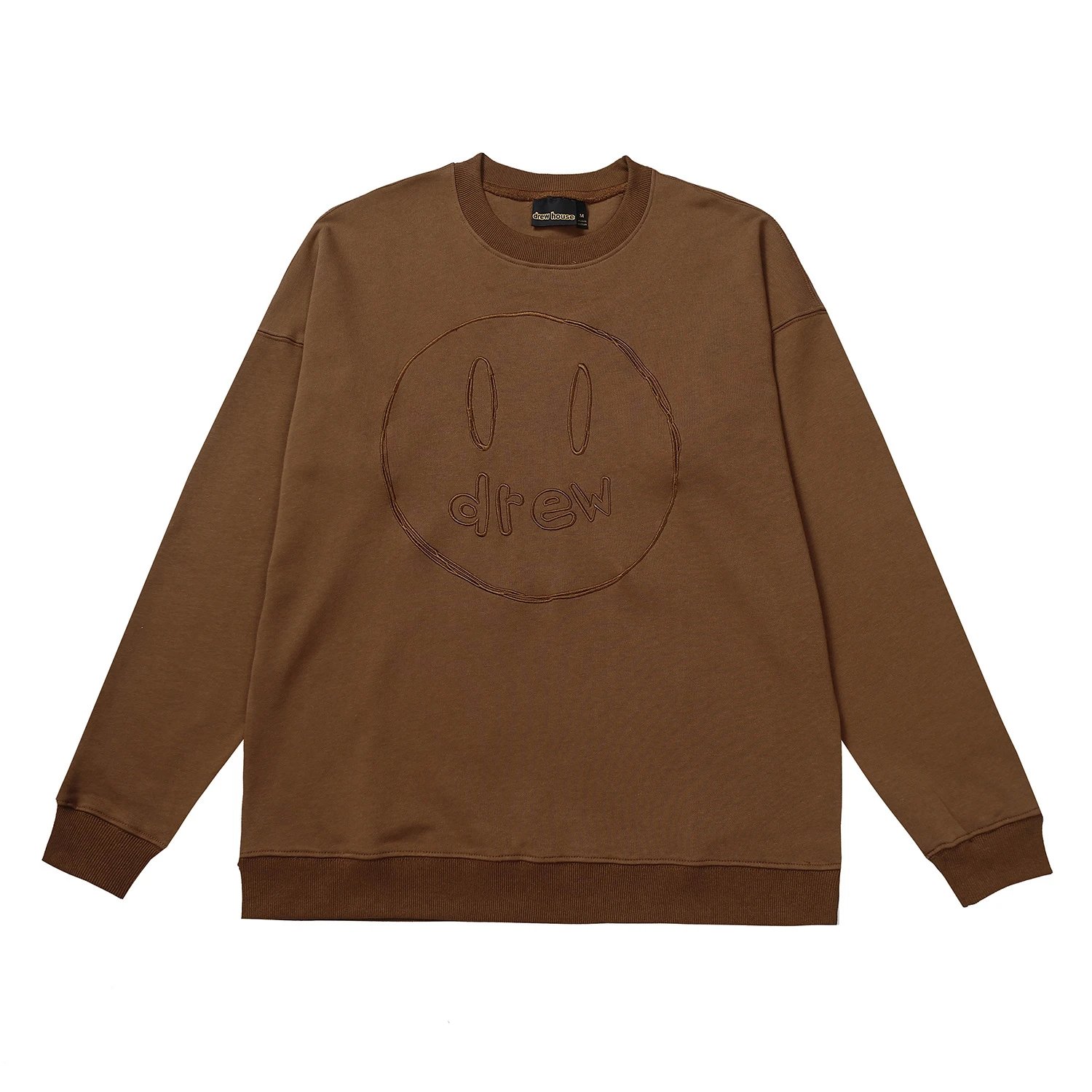 Street Style Embroidered Smiley Sweatshirt Cocoa Brown - Drew(Drew House) - Cnfans - $32.90