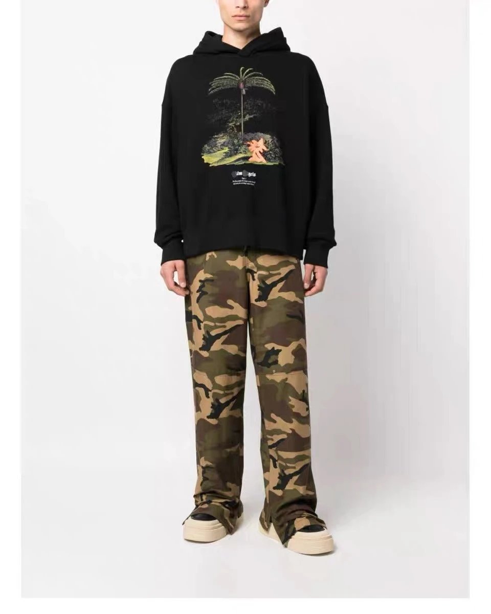 Street Palm Tree Cotton Hoodie Unisex Jet Black - Gallery Image 11 - Detailed View